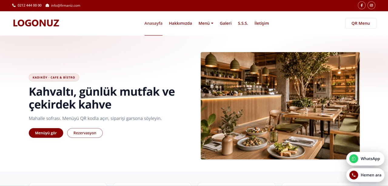 Cafe & Restaurant Web Sitesi Tasarımı örnek ekran görüntüsü
