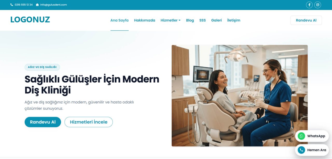 Diş Kliniği Web Sitesi Tasarımı örnek ekran görüntüsü