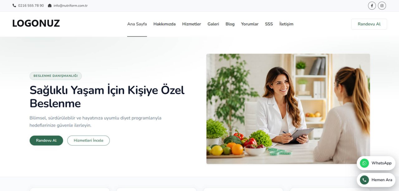 Diyetisyen Web Sitesi Tasarımı örnek ekran görüntüsü