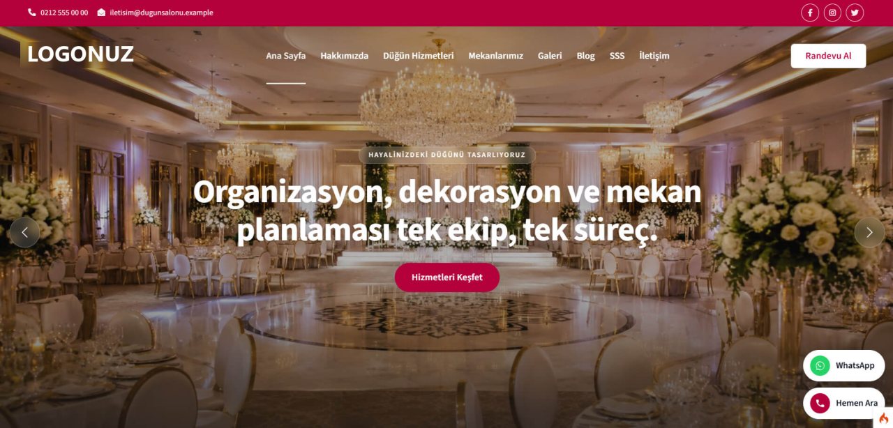 Düğün Salonu Web Sitesi Tasarımı örnek ekran görüntüsü
