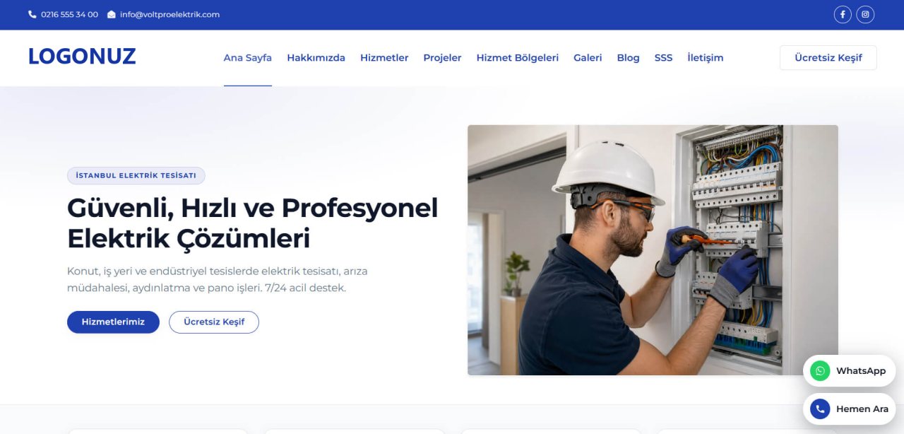 Elektrikçi Web Sitesi Tasarımı örnek ekran görüntüsü