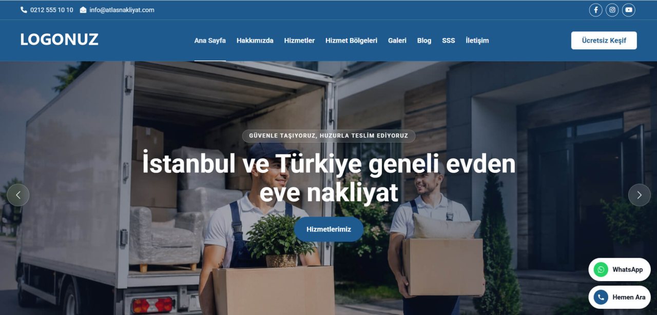 Evden Eve Nakliyat Web Sitesi Tasarımı örnek ekran görüntüsü