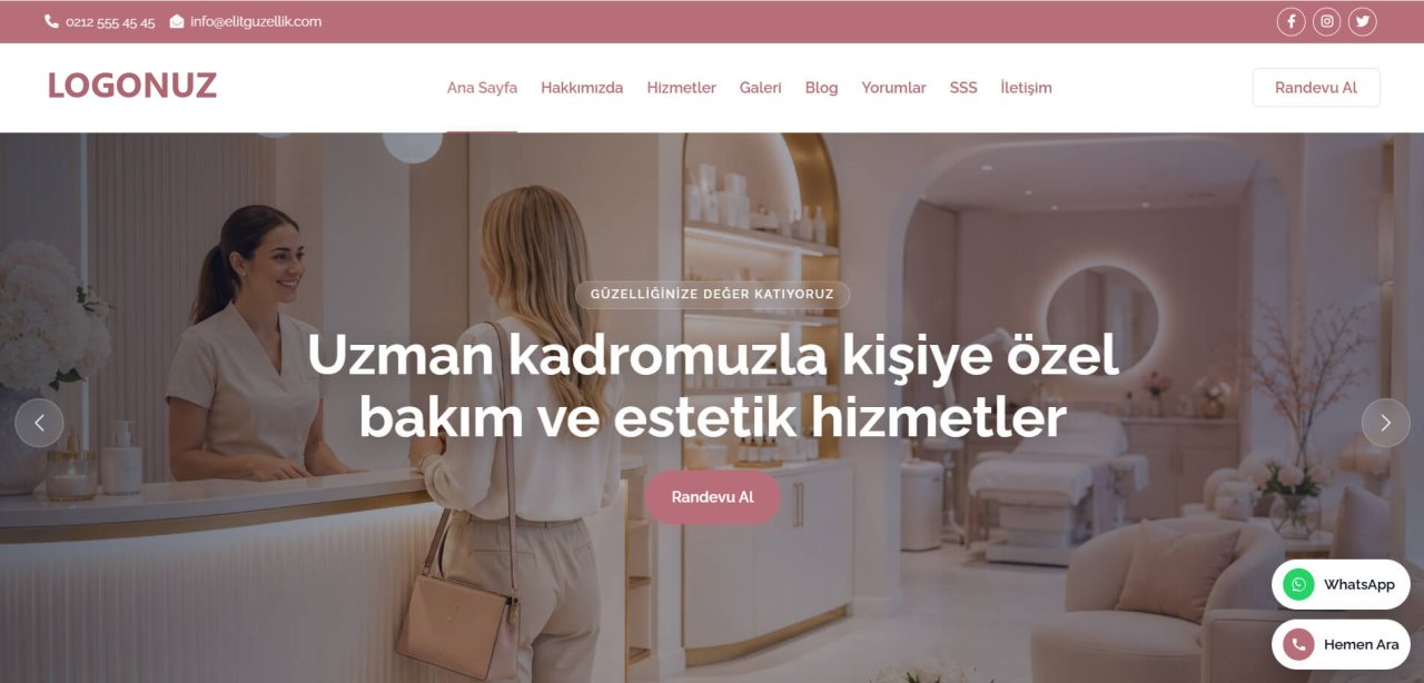 Güzellik Merkezi Web Sitesi Tasarımı örnek ekran görüntüsü