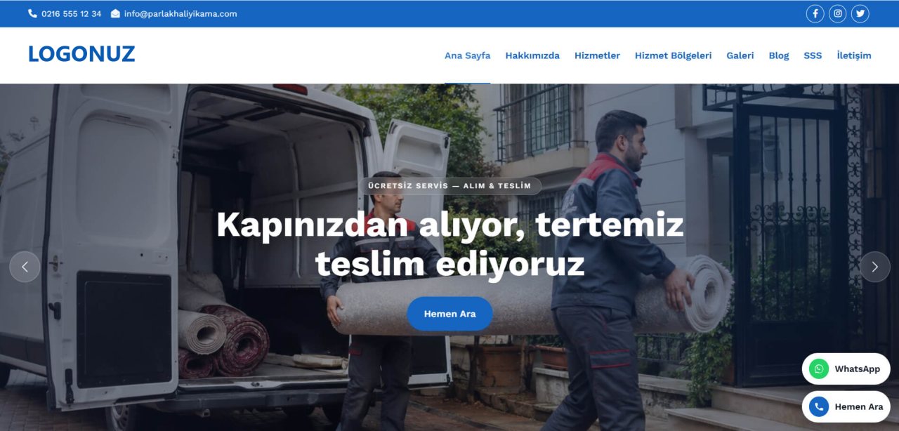 Halı Yıkama Web Sitesi Tasarımı örnek ekran görüntüsü
