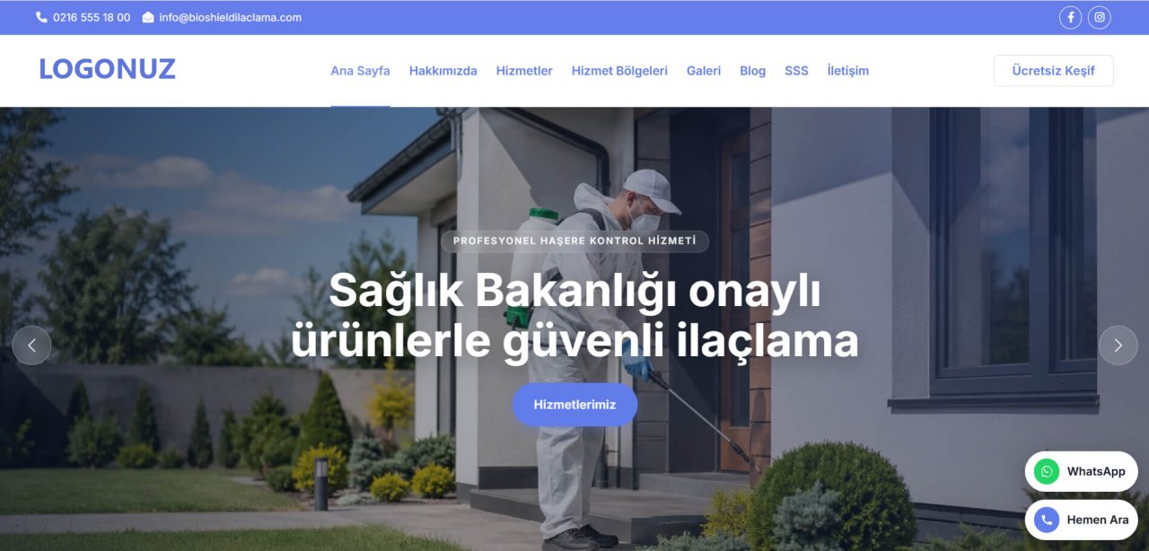 İlaçlama Şirketi Web Sitesi Tasarımı örnek ekran görüntüsü