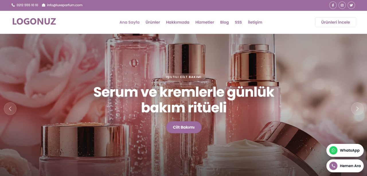 Kozmetik Web Sitesi Tasarımı örnek ekran görüntüsü