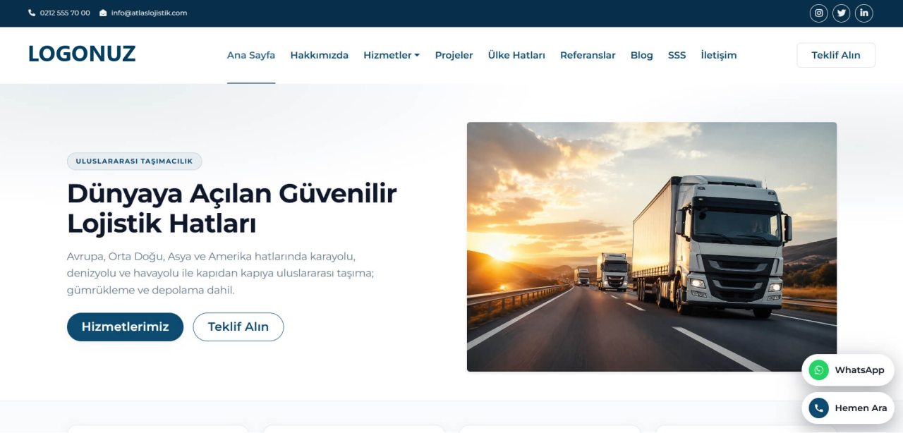 Lojistik Şirketi Web Sitesi Tasarımı örnek ekran görüntüsü