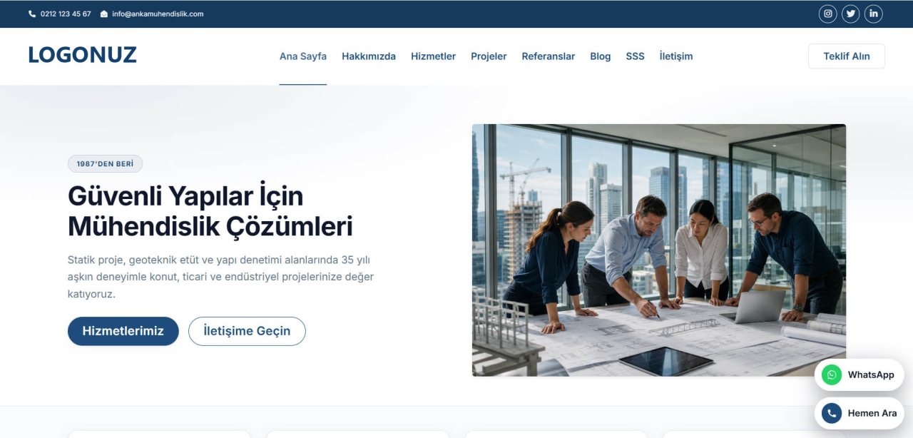 Mühendislik Firması Web Sitesi Tasarımı örnek ekran görüntüsü