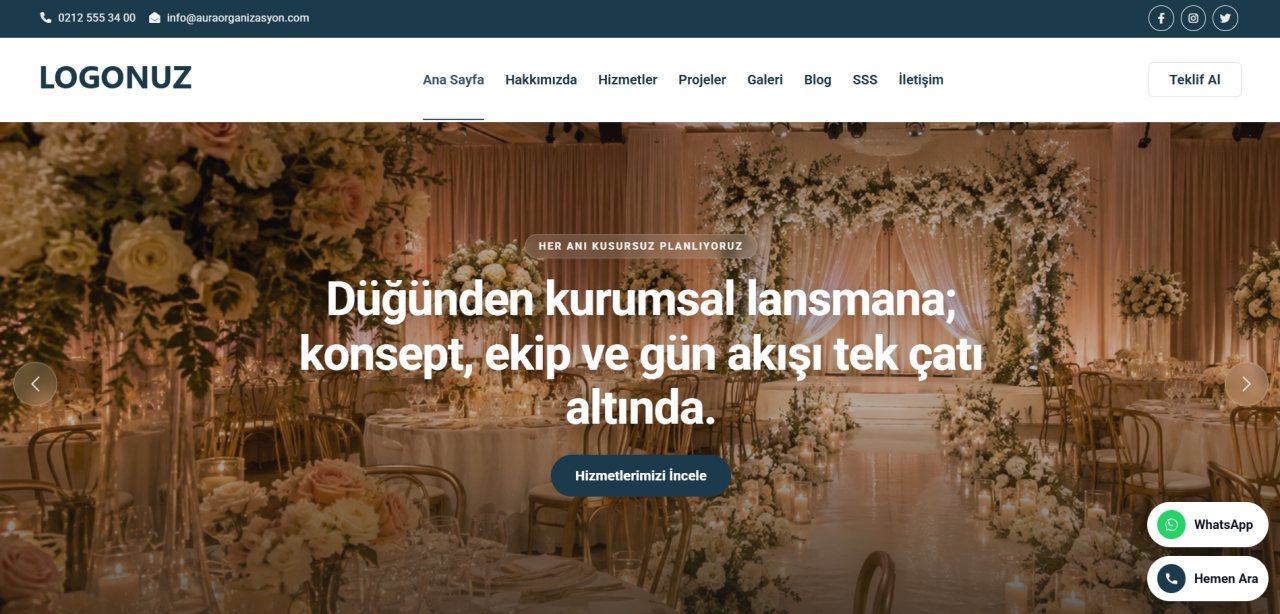 Organizasyon Şirketi Web Sitesi Tasarımı örnek ekran görüntüsü