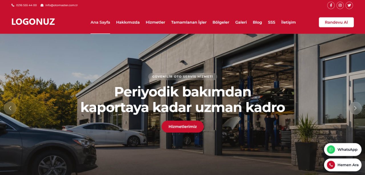 Oto Servis Web Sitesi Tasarımı örnek ekran görüntüsü
