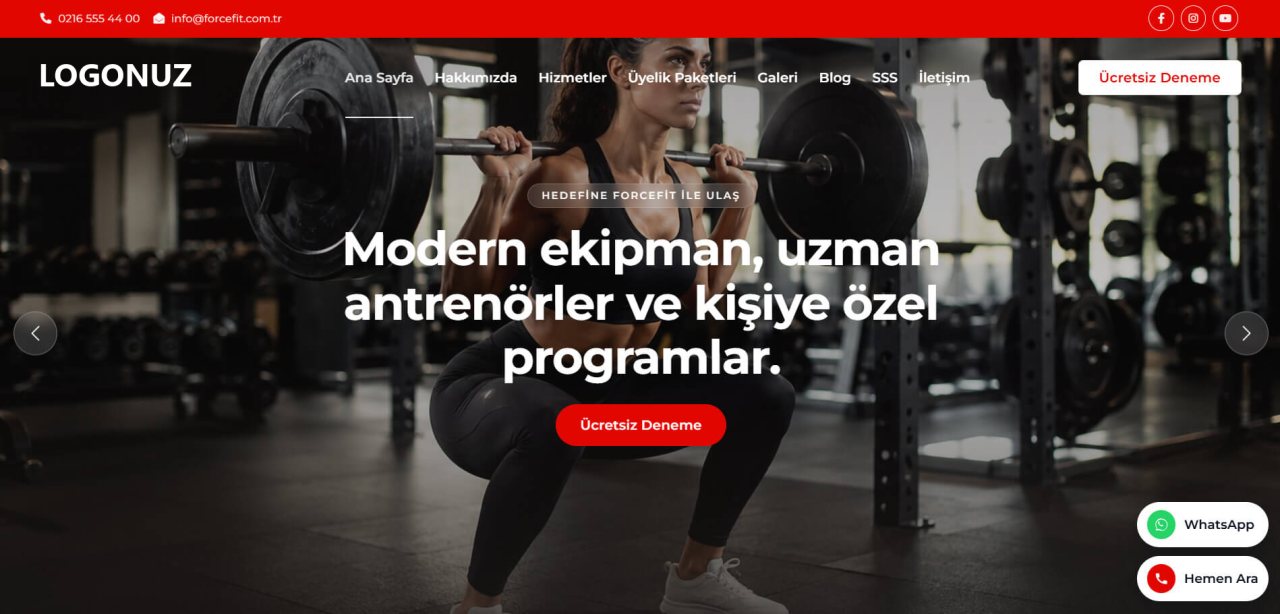 Spor Salonu Web Sitesi Tasarımı örnek ekran görüntüsü
