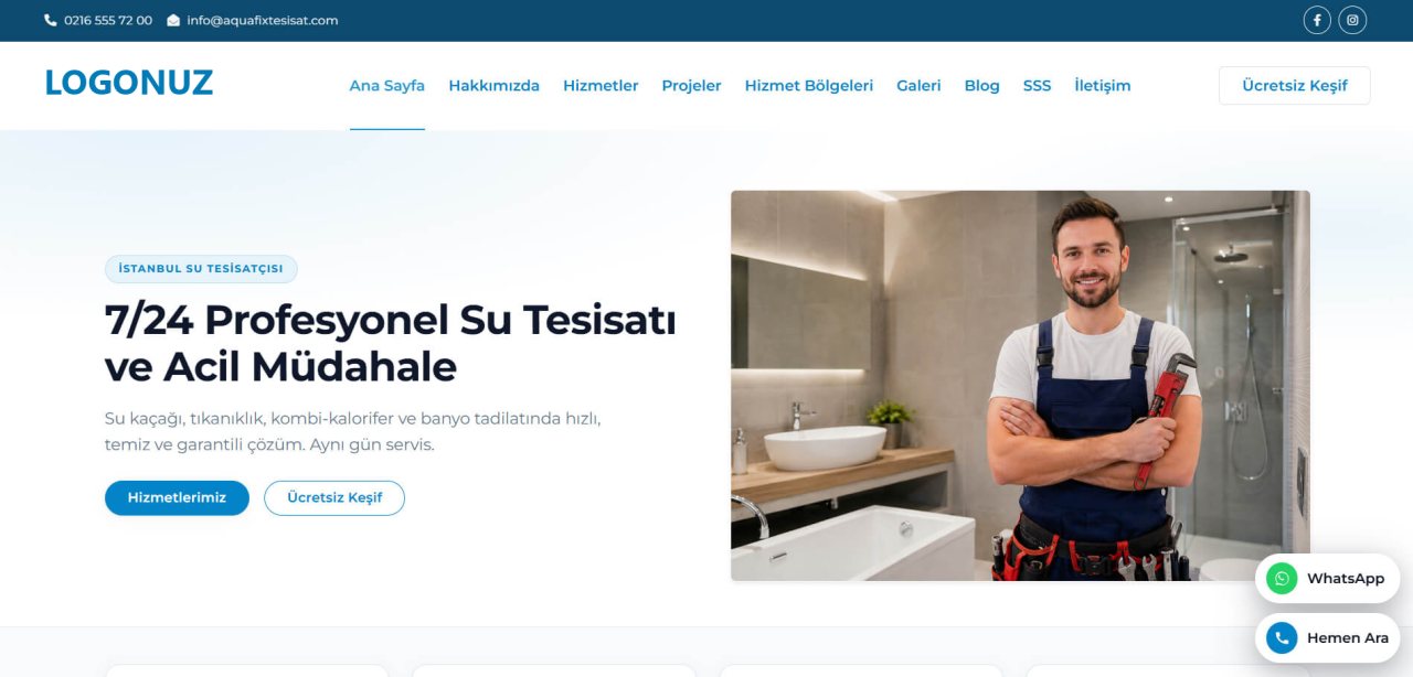 Su Tesisatçısı Web Sitesi Tasarımı örnek ekran görüntüsü