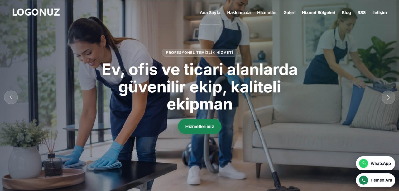 Temizlik Şirketi Web Sitesi Tasarımı örnek ekran görüntüsü